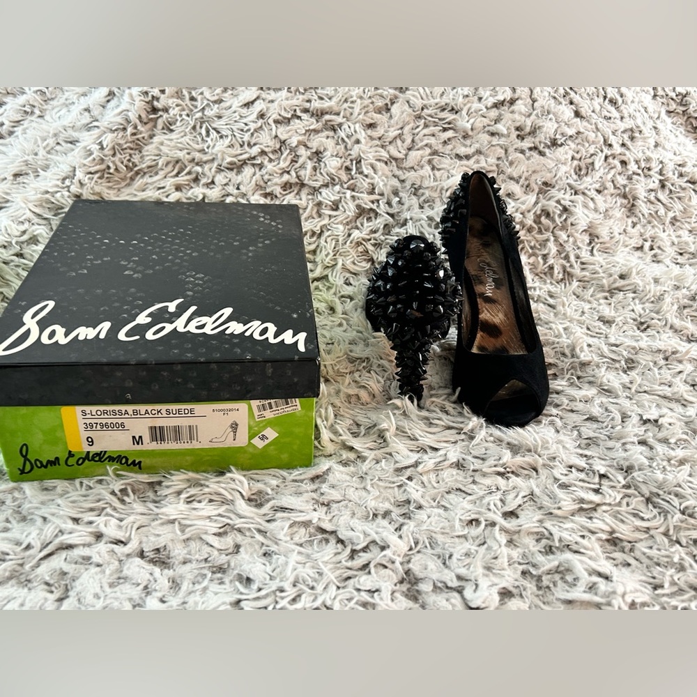 Black suede spiked studded Sam Edelman heels, Size 9